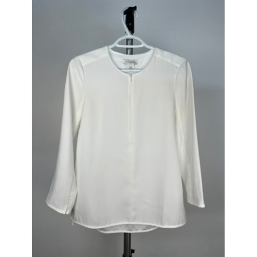 Club‎ Monaco White 1/2 Zip Round Neckline Blouse Long Sleeve XS